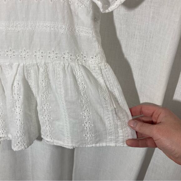 Crispy white eyelet top peplum size L feminine lightweight summer girly beachy - Picture 5 of 8